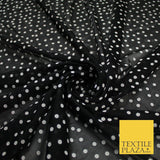Black Stretch Mesh Net with 4mm White Polka Dots Fabric Dress Craft 60" 9291