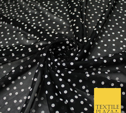 Black Stretch Mesh Net with 4mm White Polka Dots Fabric Dress Craft 60" 9291