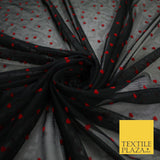 Black Stretch Mesh Net with 5mm Red Hearts Valentines Fabric Dress 61" 9294