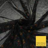 Black Stretch Mesh Net with Floral Print Fabric Dress Craft Decor 61" 9298
