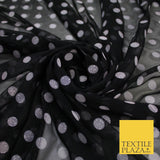 Black Stretch Mesh Net with 1cm Light Pink Polka Dots Fabric Dress 62" 9292