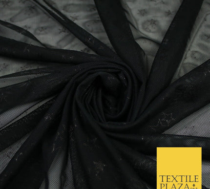 Black Stretch Mesh Net with Big & Small Black Stars Fabric Dress 62" 9297