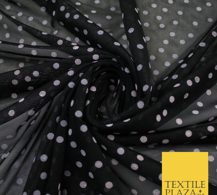 Black Stretch Mesh Net with 5mm Light Pink Polka Dots Fabric Dress 61" 9293
