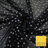 Black Stretch Mesh Net with 5mm Light Pink Polka Dots Fabric Dress 61" 9293