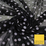 Black Stretch Mesh Net with 1cm Light Pink Polka Dots Fabric Dress 62" 9292