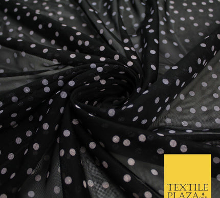 Black Stretch Mesh Net with 5mm Light Pink Polka Dots Fabric Dress 61" 9293