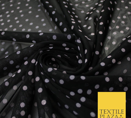 Black Stretch Mesh Net with 5mm Light Pink Polka Dots Fabric Dress 61" 9293