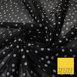 Black Stretch Mesh Net with 5mm Light Pink Polka Dots Fabric Dress 61" 9293