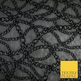 Black Stretch Mesh Net with Flocked Chains Design Fabric Dress Craft 57" 9290