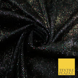 Black with Multicolour Metallic Glitter Stripes Velvet Fabric Stretch 60" 9288