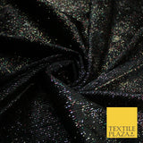 Black with Multicolour Metallic Glitter Stripes Velvet Fabric Stretch 60" 9288