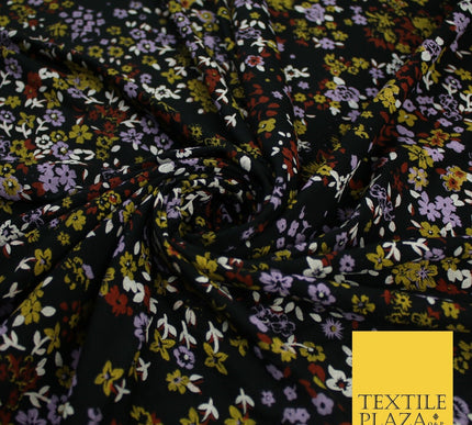 Black With Coloured Ditsy Flower Print Stretch Jersey Fabric 58" WIDE 9283
