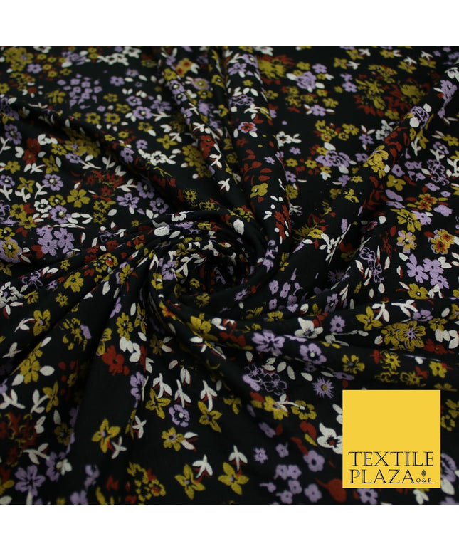 Black With Coloured Ditsy Flower Print Stretch Jersey Fabric 58" WIDE 9283