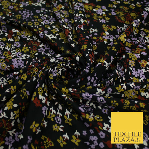 Black With Coloured Ditsy Flower Print Stretch Jersey Fabric 58" WIDE 9283