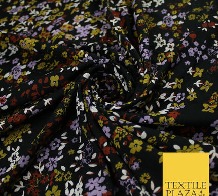 Black With Coloured Ditsy Flower Print Stretch Jersey Fabric 58" WIDE 9283
