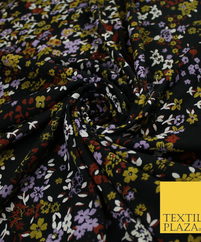 Black With Coloured Ditsy Flower Print Stretch Jersey Fabric 58" WIDE 9283