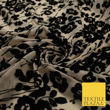Beige with Black Flocked Flowers Soft Lightweight Jersey Stretch Fabric 58" 9289