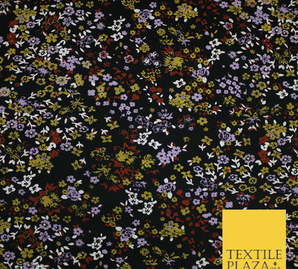 Black With Coloured Ditsy Flower Print Stretch Jersey Fabric 58" WIDE 9283