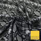 Grey & Black Snake Animal Print Soft Stretch Jersey Fabric 62" WIDE 9281