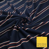 Navy with Red & White Stripe Print Stretch Jersey Fabric 61" WIDE 9285