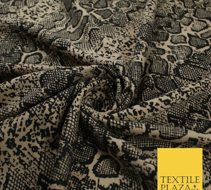 Beige & Black Snake Animal Print Soft Stretch Jersey Fabric 58" WIDE 9282