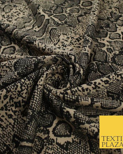 Beige & Black Snake Animal Print Soft Stretch Jersey Fabric 58" WIDE 9282