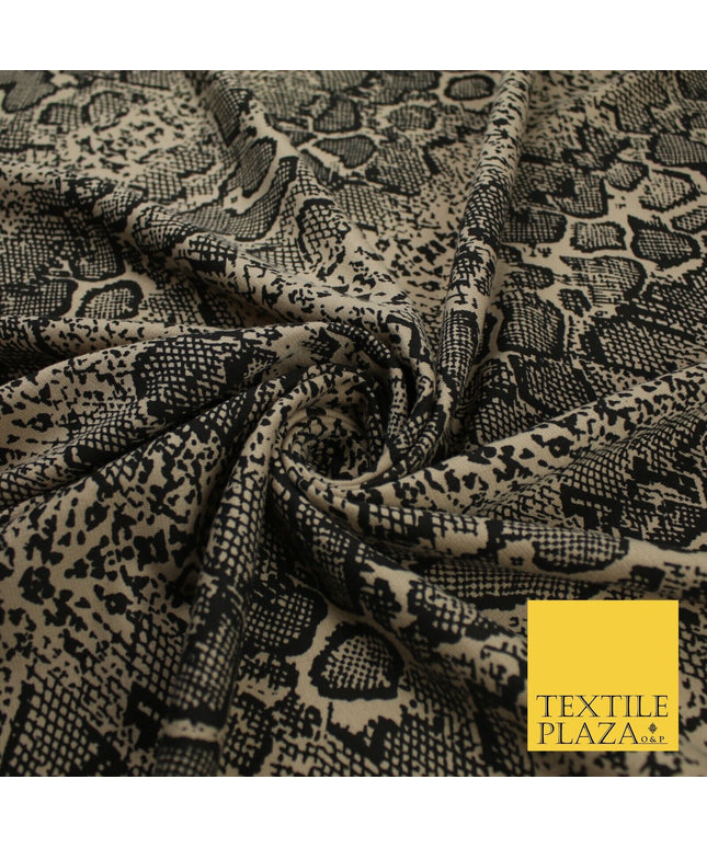 Beige & Black Snake Animal Print Soft Stretch Jersey Fabric 58" WIDE 9282