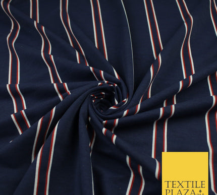 Navy with Red & White Stripe Print Stretch Jersey Fabric 61" WIDE 9285