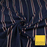 Navy with Red & White Stripe Print Stretch Jersey Fabric 61" WIDE 9285