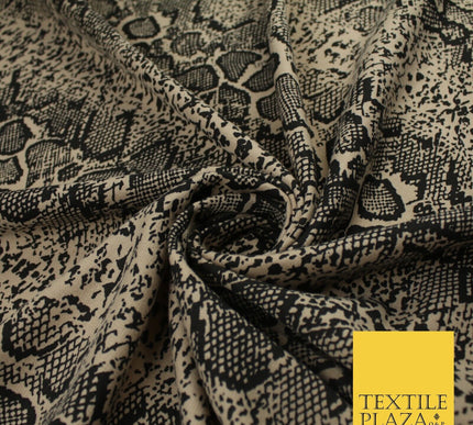 Beige & Black Snake Animal Print Soft Stretch Jersey Fabric 58" WIDE 9282