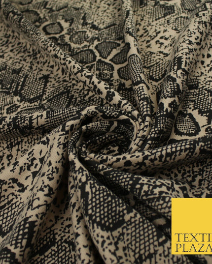 Beige & Black Snake Animal Print Soft Stretch Jersey Fabric 58" WIDE 9282