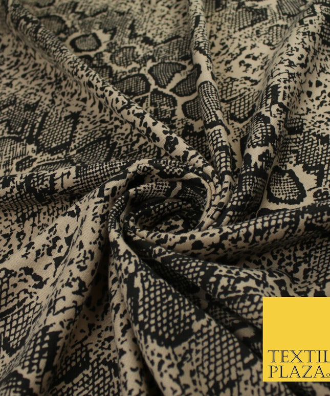 Beige & Black Snake Animal Print Soft Stretch Jersey Fabric 58" WIDE 9282