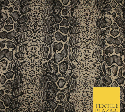 Beige & Black Snake Animal Print Soft Stretch Jersey Fabric 58" WIDE 9282