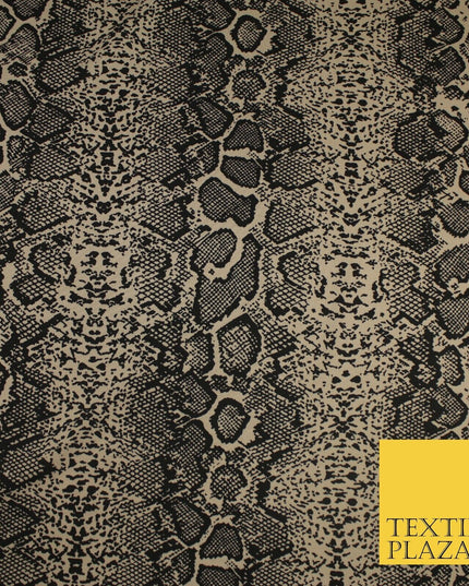 Beige & Black Snake Animal Print Soft Stretch Jersey Fabric 58" WIDE 9282