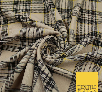 Beige & Black Check Tartan Print Soft Touch Stretch Jersey Fabric 62" WIDE 9279