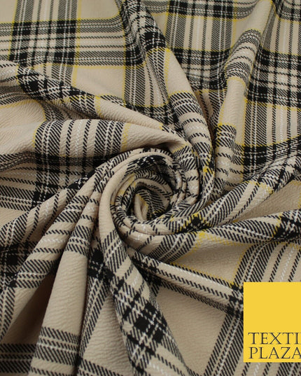 Beige & Black Check Tartan Print Soft Touch Stretch Jersey Fabric 62" WIDE 9279