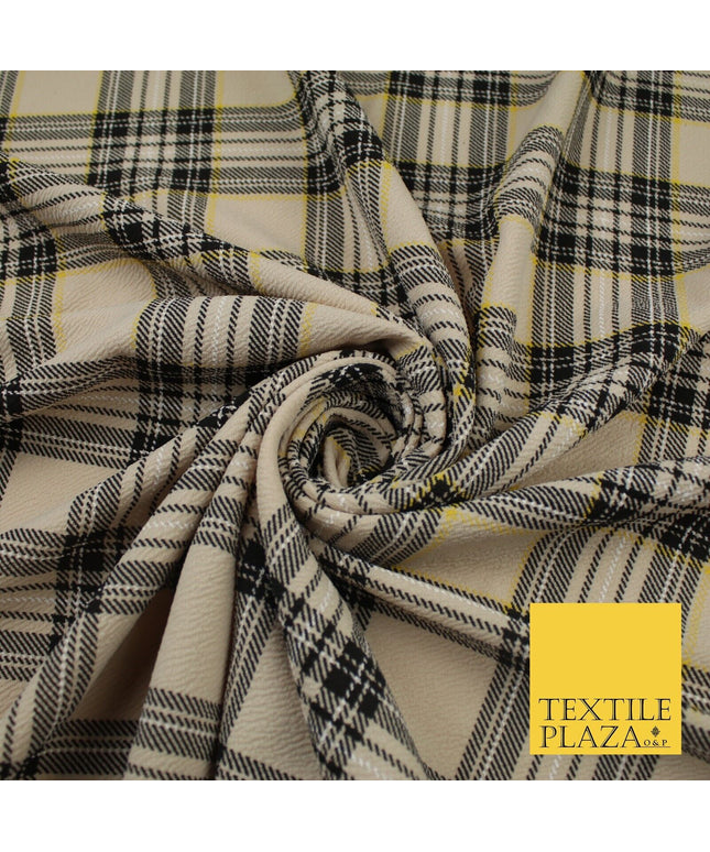 Beige & Black Check Tartan Print Soft Touch Stretch Jersey Fabric 62" WIDE 9279