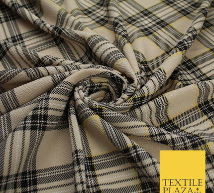 Beige & Black Check Tartan Print Soft Touch Stretch Jersey Fabric 62" WIDE 9279