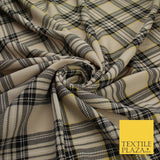 Beige & Black Check Tartan Print Soft Touch Stretch Jersey Fabric 62" WIDE 9279