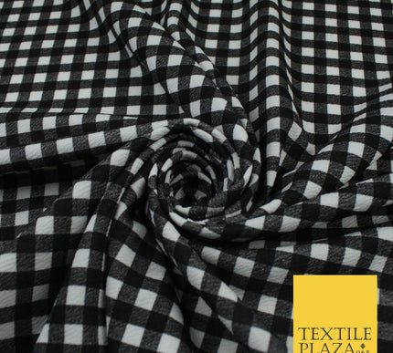 White & Black Check Tartan Gingham Print Soft Stretch Jersey Fabric 60" 9280