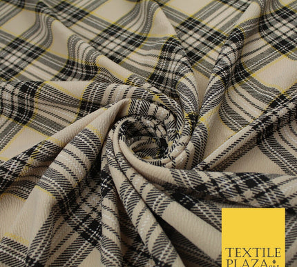Beige & Black Check Tartan Print Soft Touch Stretch Jersey Fabric 62" WIDE 9279