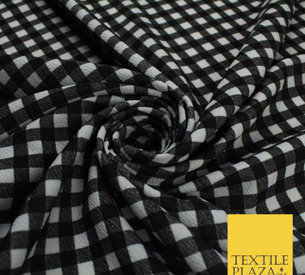 White & Black Check Tartan Gingham Print Soft Stretch Jersey Fabric 60" 9280