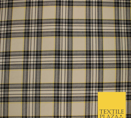 Beige & Black Check Tartan Print Soft Touch Stretch Jersey Fabric 62" WIDE 9279