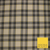Beige & Black Check Tartan Print Soft Touch Stretch Jersey Fabric 62" WIDE 9279
