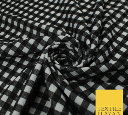 White & Black Check Tartan Gingham Print Soft Stretch Jersey Fabric 60" 9280