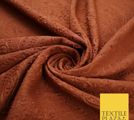 Rust Orange Self Print Embossed Paisley Stretch Jersey Fabric 56" 9275