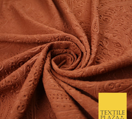 Rust Orange Self Print Embossed Paisley Stretch Jersey Fabric 56" 9275
