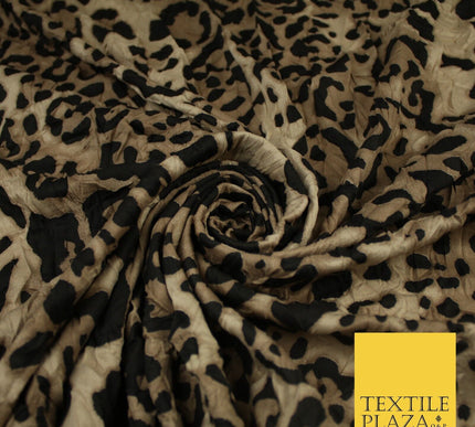 Taupe & Black Leopard Crushed Stretch Plain Satin Fabric Material Dress 60" 9273