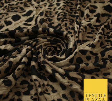 Taupe & Black Leopard Crushed Stretch Plain Satin Fabric Material Dress 60" 9273