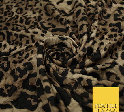 Taupe & Black Leopard Crushed Stretch Plain Satin Fabric Material Dress 60" 9273